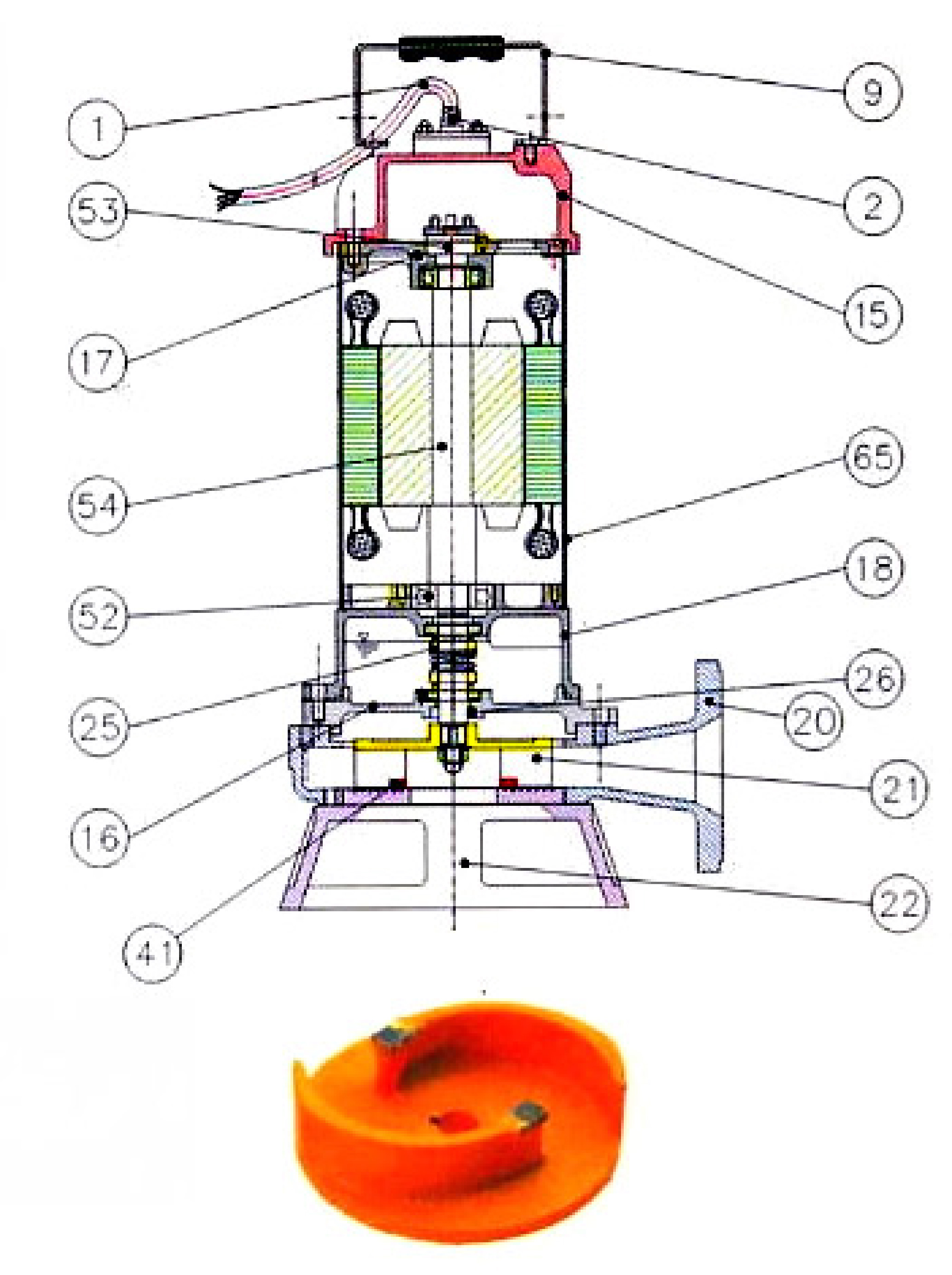 Podwodne pompy ściekowe z tnącym wirnikiem seria CE - Budowa