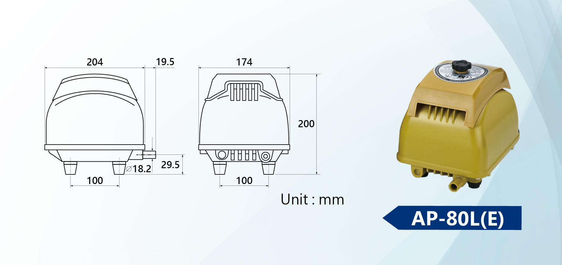 Dimensão da Bomba de Ar Linear AP-80L(E)